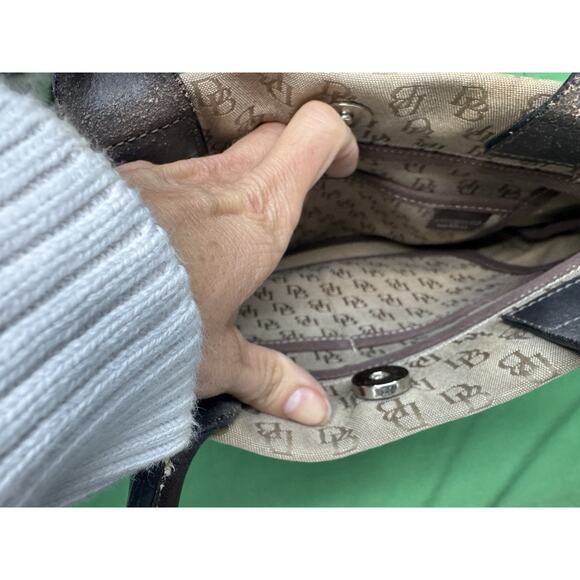 DOONEY & BOURKE Bag Purse Vintage Signature DB Canvas Leather Tote Handbag Brown - Picture 6 of 8